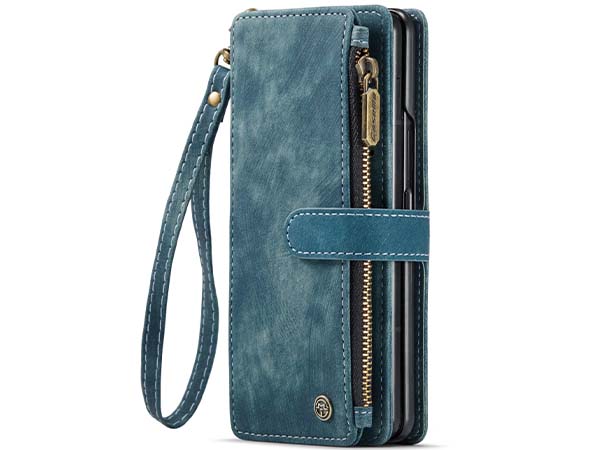 CaseMe Synthetic Leather Wallet Case with Zipper Pocket for Samsung Galaxy Z Fold4 - Teal