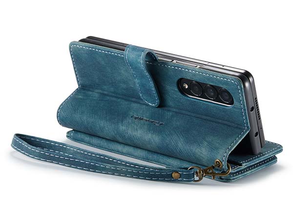 CaseMe Synthetic Leather Wallet Case with Zipper Pocket for Samsung Galaxy Z Fold4 - Teal