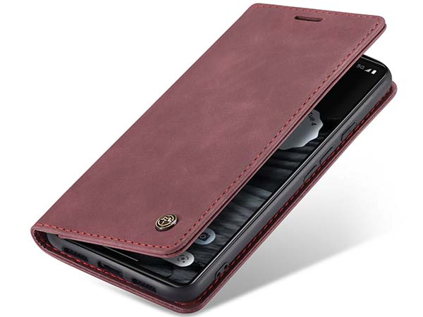 CaseMe Slim Synthetic Leather Wallet Case with Stand for Google Pixel 7 - Burgundy Leather Wallet Case