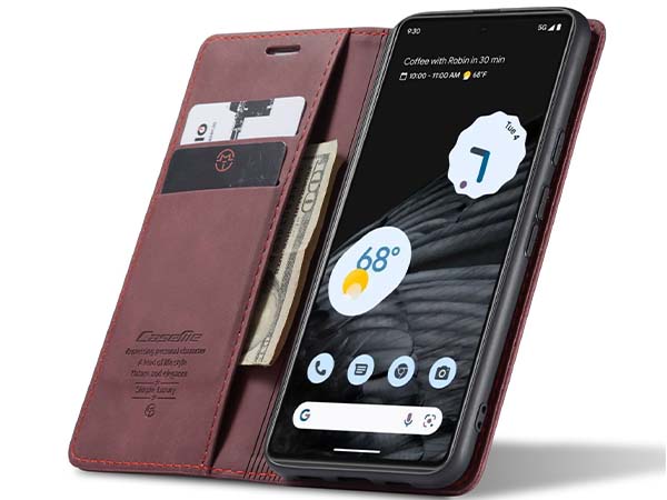 CaseMe Slim Synthetic Leather Wallet Case with Stand for Google Pixel 7 - Burgundy