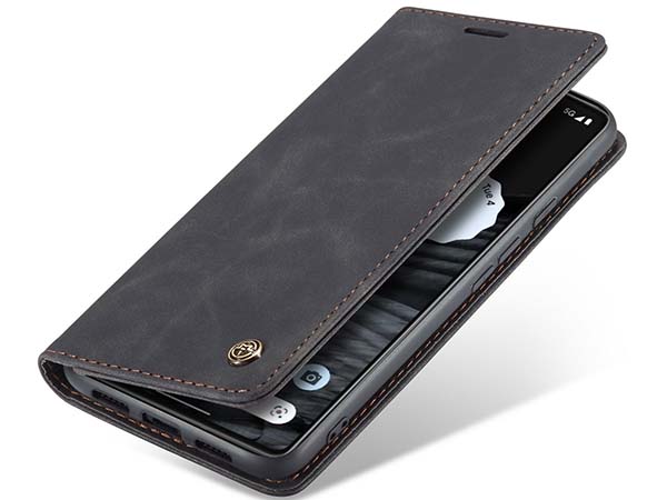 CaseMe Slim Synthetic Leather Wallet Case with Stand for Google Pixel 7 - Charcoal Leather Wallet Case