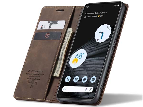 CaseMe Slim Synthetic Leather Wallet Case with Stand for Google Pixel 7 - Chocolate
