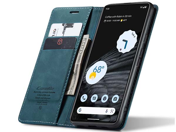 CaseMe Slim Synthetic Leather Wallet Case with Stand for Google Pixel 7 - Teal