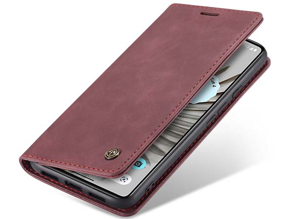 CaseMe Slim Synthetic Leather Wallet Case with Stand for Google Pixel 7 Pro - Burgundy Leather Wallet Case