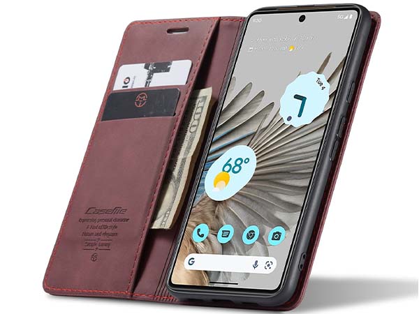 CaseMe Slim Synthetic Leather Wallet Case with Stand for Google Pixel 7 Pro - Burgundy