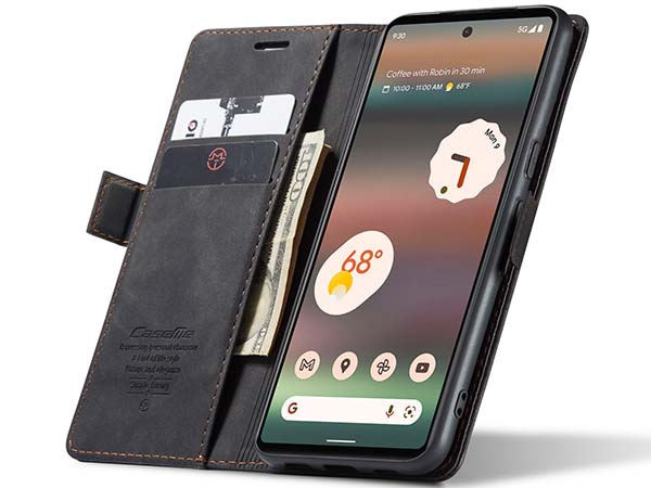 CaseMe Slim Synthetic Leather Wallet Case with Stand for Google Pixel 7 Pro - Charcoal