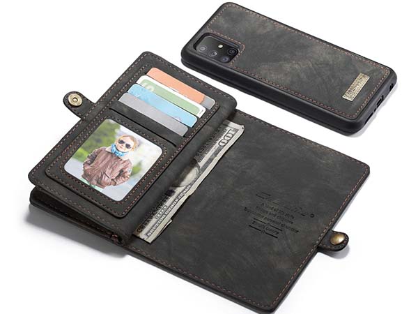 CaseMe 2-in-1 Synthetic Leather Wallet Case for Samsung Galaxy A71 - Khaki/Grey