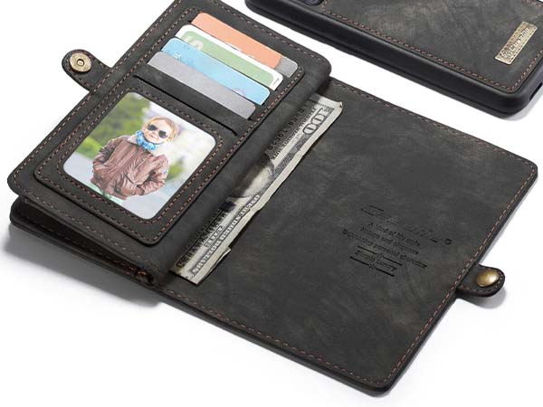 CaseMe 2-in-1 Synthetic Leather Wallet Case for Samsung Galaxy S22+ - Khaki/Grey