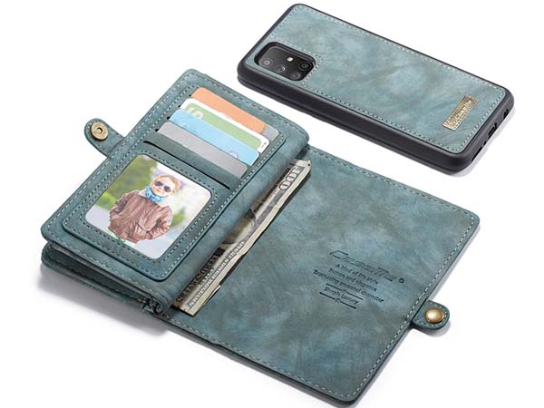 CaseMe 2-in-1 Synthetic Leather Wallet Case for Samsung Galaxy A52s/A52 - Teal/Ash