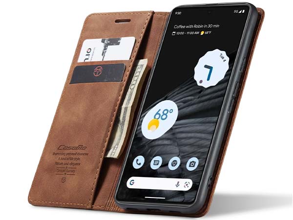 CaseMe Slim Synthetic Leather Wallet Case with Stand for Google Pixel 7 - Tan