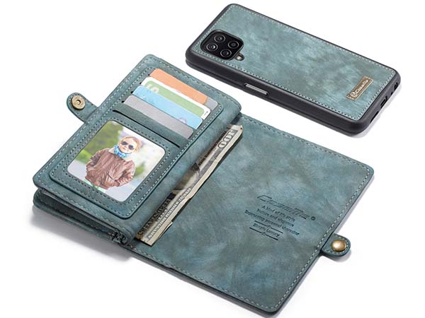 CaseMe 2-in-1 Synthetic Leather Wallet Case for Samsung Galaxy A12 - Teal/Ash