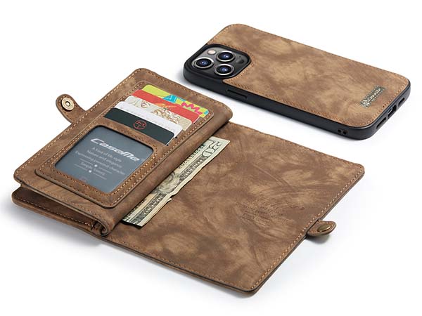 CaseMe 2-in-1 Synthetic Leather Wallet Case for iPhone 13 Pro Max - Beige/Tan