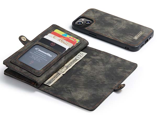 CaseMe 2-in-1 Synthetic Leather Wallet Case for iPhone 13 Mini - Khaki/Grey