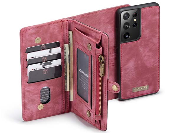CaseMe 2-in-1 Synthetic Leather Wallet Case for Samsung Galaxy S21 Ultra - Pink/Blush
