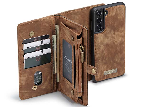 CaseMe 2-in-1 Synthetic Leather Wallet Case for Samsung Galaxy S21+ - Beige/Tan