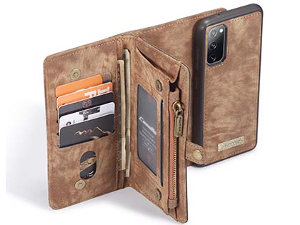 CaseMe 2-in-1 Synthetic Leather Wallet Case for Samsung Galaxy S20 FE 5G - Beige/Tan