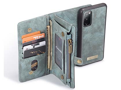CaseMe 2-in-1 Synthetic Leather Wallet Case for Samsung Galaxy S20 FE 5G - Teal/Ash