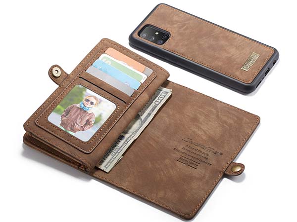 CaseMe 2-in-1 Synthetic Leather Wallet Case for Samsung Galaxy A51 - Beige/Tan