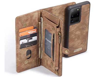 CaseMe 2-in-1 Synthetic Leather Wallet Case for Samsung Galaxy S20 - Beige/Tan