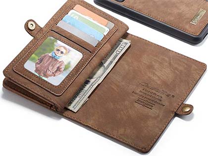 CaseMe 2-in-1 Synthetic Leather Wallet Case for Samsung Galaxy S20 - Beige/Tan
