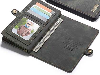 CaseMe 2-in-1 Synthetic Leather Wallet Case for Samsung Galaxy S20 - Khaki/Grey