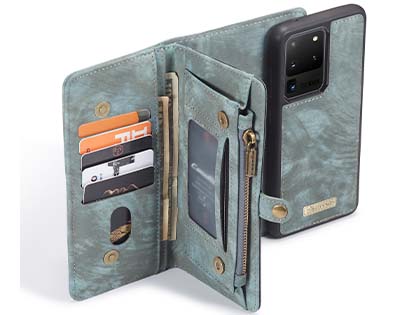 CaseMe 2-in-1 Synthetic Leather Wallet Case for Samsung Galaxy S20 - Teal/Ash