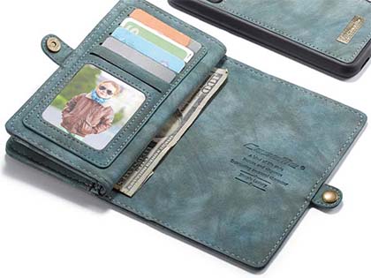 CaseMe 2-in-1 Synthetic Leather Wallet Case for Samsung Galaxy S20 - Teal/Ash