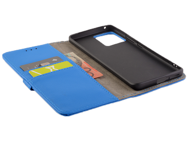 Synthetic Leather Wallet Case with Stand for Motorola Edge 30 Fusion - Blue