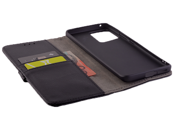 Synthetic Leather Wallet Case with Stand for Motorola Edge 30 Fusion - Black
