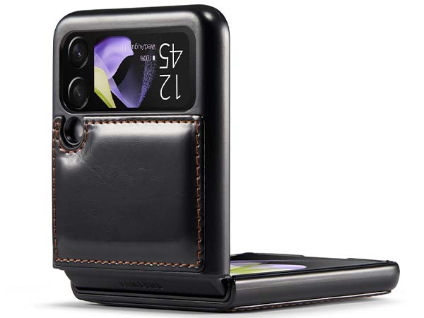CaseMe Slim Synthetic Leather Case for Samsung Galaxy Z Flip4 - Black Leather Wallet Case