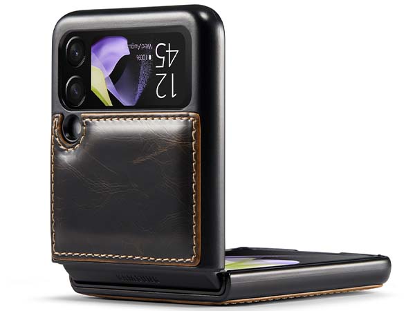 CaseMe Slim Synthetic Leather Case for Samsung Galaxy Z Flip4 - Brown Leather Wallet Case