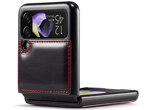 CaseMe Slim Synthetic Leather Case for Samsung Galaxy Z Flip4 - Burgundy Leather Wallet Case