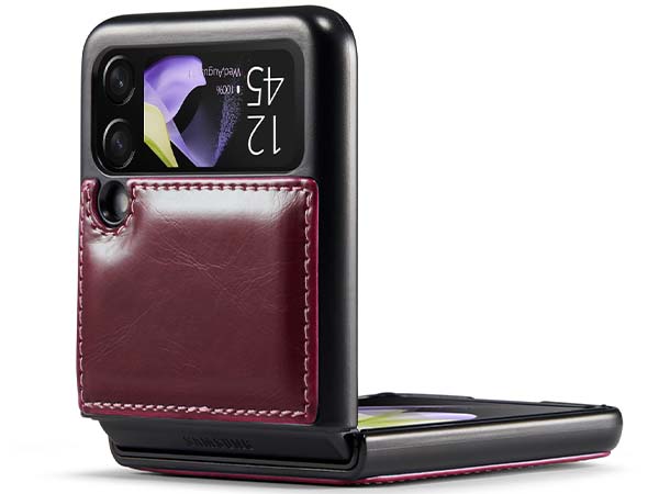 CaseMe Slim Synthetic Leather Case for Samsung Galaxy Z Flip4 - Dark Pink Leather Wallet Case