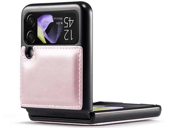 CaseMe Slim Synthetic Leather Case for Samsung Galaxy Z Flip4 - Light Pink Leather Wallet Case
