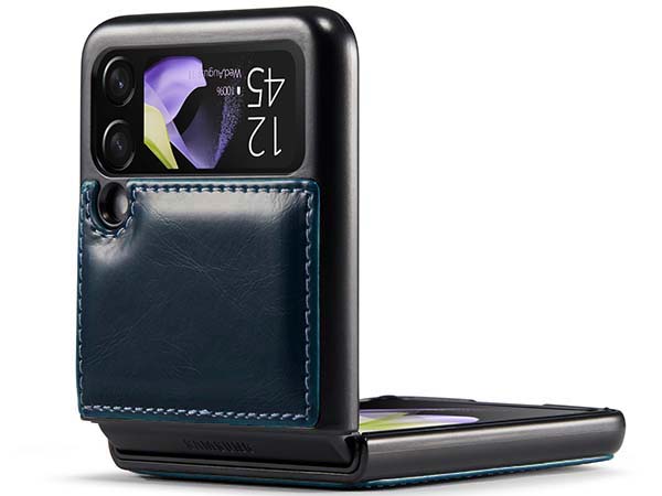 CaseMe Slim Synthetic Leather Case for Samsung Galaxy Z Flip4 - Teal Leather Wallet Case