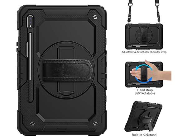 Rugged Impact Case with Strap for Samsung Galaxy Tab S7 - Classic Black