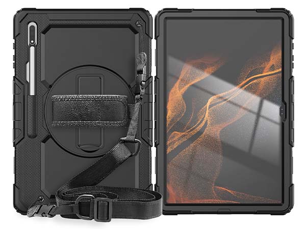 Rugged Impact Case with Strap for Samsung Galaxy Tab S8 Ultra - Classic Black Impact Case