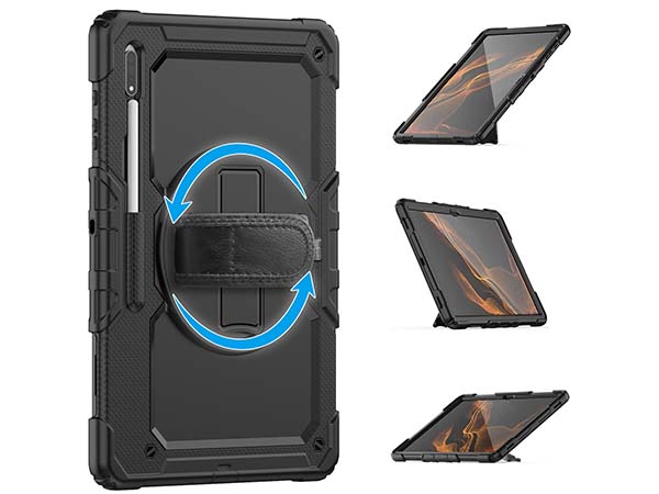 Rugged Impact Case with Strap for Samsung Galaxy Tab S8 Ultra - Classic Black