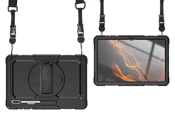 Rugged Impact Case with Strap for Samsung Galaxy Tab S8 Ultra - Classic Black