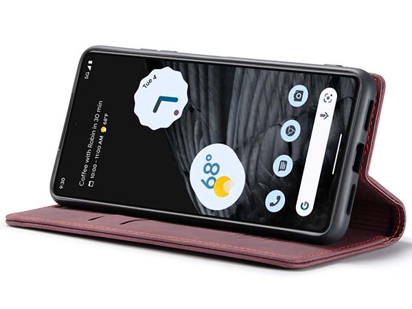 CaseMe Slim Synthetic Leather Wallet Case with Stand for Google Pixel 7 - Burgundy