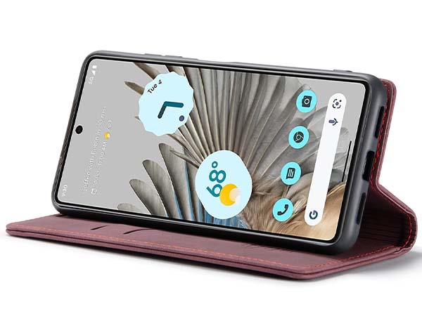 CaseMe Slim Synthetic Leather Wallet Case with Stand for Google Pixel 7 Pro - Burgundy