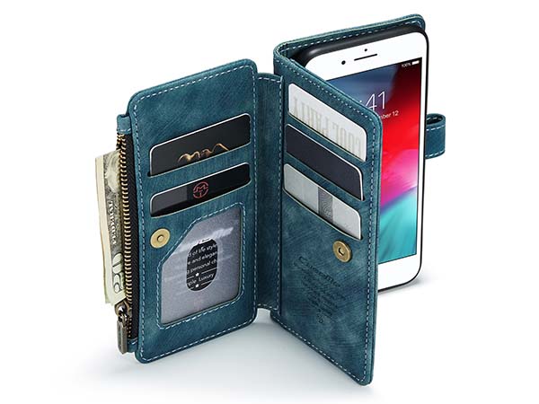 CaseMe Synthetic Leather Wallet Case with Zipper Pocket for iPhone 6s/6 - Teal