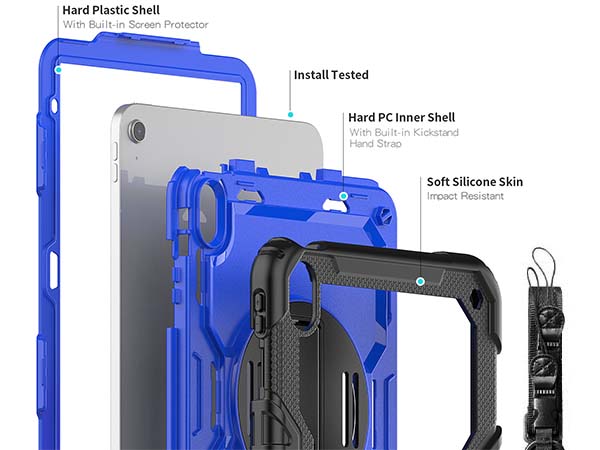 Rugged Impact Case with Strap for iPad 10th Gen 10.9 (2022) - Blue