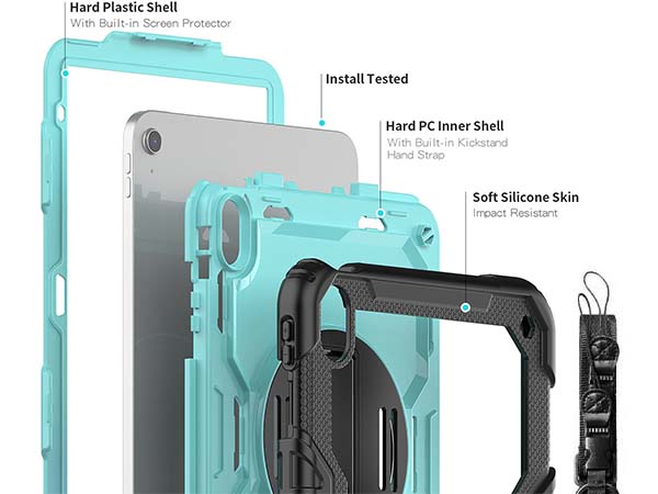 Rugged Impact Case with Strap for iPad 10th Gen 10.9 (2022) - Sky Blue