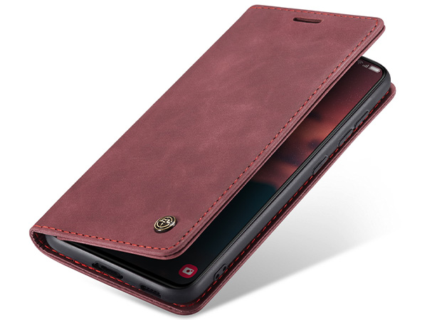 CaseMe Slim Synthetic Leather Wallet Case with Stand for Samsung Galaxy S23 - Burgundy Leather Wallet Case