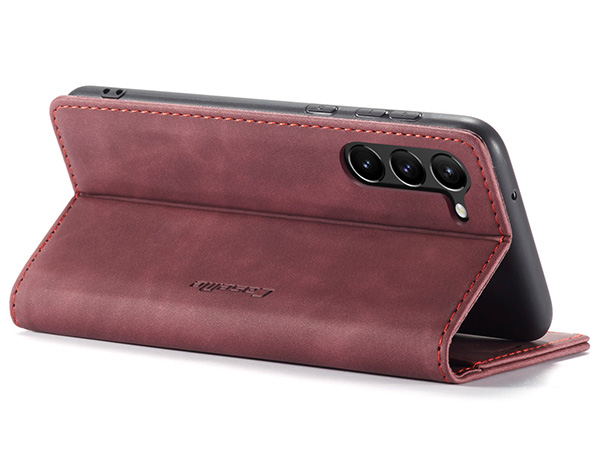 CaseMe Slim Synthetic Leather Wallet Case with Stand for Samsung Galaxy S23 - Burgundy