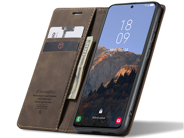 CaseMe Slim Synthetic Leather Wallet Case with Stand for Samsung Galaxy S23 - Chocolate