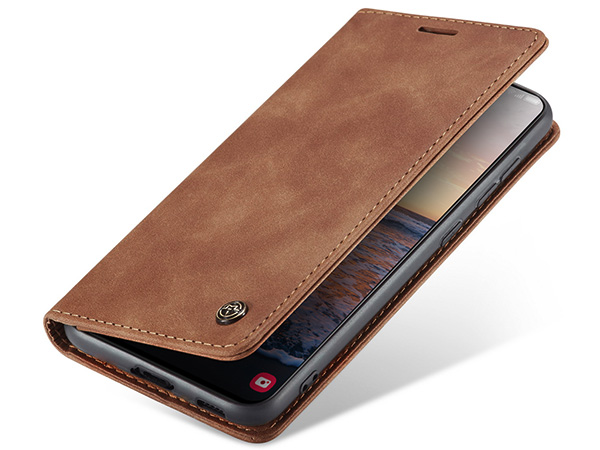 CaseMe Slim Synthetic Leather Wallet Case with Stand for Samsung Galaxy S23 - Tan Leather Wallet Case
