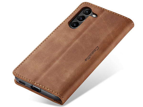 CaseMe Slim Synthetic Leather Wallet Case with Stand for Samsung Galaxy S23 - Tan Leather Wallet Case