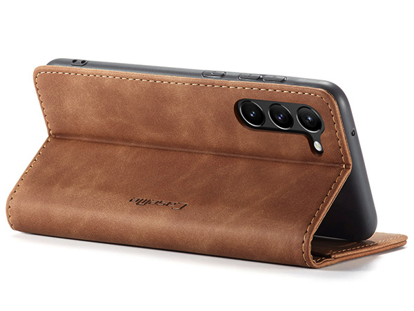 CaseMe Slim Synthetic Leather Wallet Case with Stand for Samsung Galaxy S23 - Tan